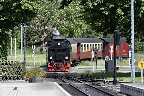 Bild: Einfahrt des Dampzuges in den Bahnhof von Gernrode. NIKON D700 mit AF-S NIKKOR 28-300 mm 1:3,5-5,6G ED VR.