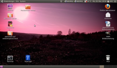 Bild: Mein GNOME Desktop auf dem ACER ASPIRE ONE 110 unter UBUNTU 10.04 LTS mit einem Foto der Martinsschächter Halde bei Wimmelburg.