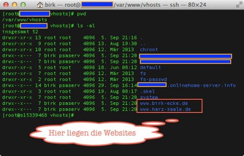 Bild: Unter CentOS 6 Linux liegen die Daten einer Website auf dem 1und1 Virtual Server im Verzeichnis /var/www/vhosts.