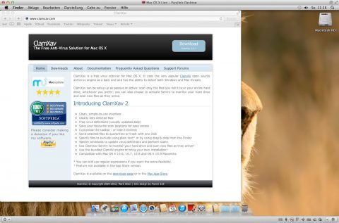 Bild: Die Website von ClamXav.