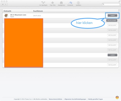 Bild: Erneuter Download von Mac OS X 10.8 Mountain Lion aus dem Apple App Store.