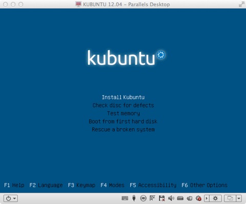 Bild: Drücken Sie nun Return, wenn Sie KUBUNTU 12.04 LTS installieren wollen.