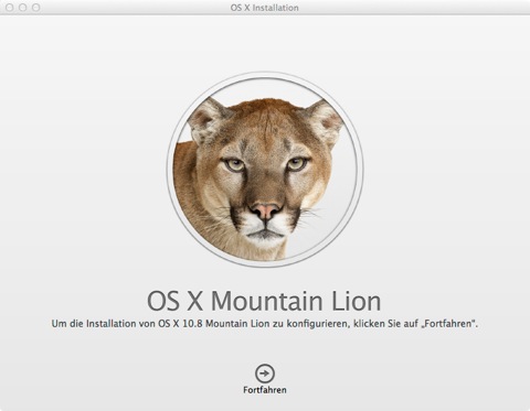 Bild: Klicken Sie nach dem Download von OS X 10.8 Mountain Lion auf “Fortfahren”.
