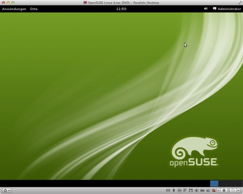 Bild: Nach dem Starten zeigt openSUSE 12.1 einen sehr schön aufgeräumten Desktop.