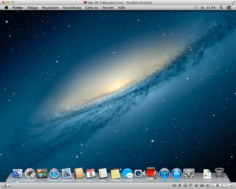 Bild: So sieht der Desktop des neu installierten Mac OS X 10.8 Mountain Lion nach der Installation aus.