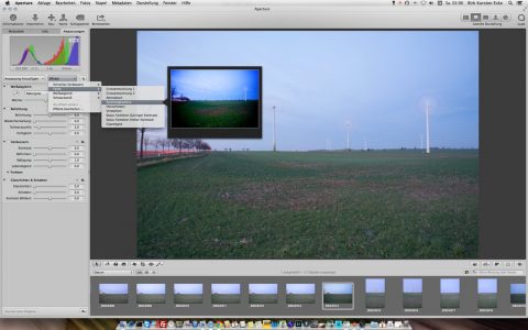 Bild: Sie können jetzt mit Apple Aperture 3.5 ganz normal arbeiten - inklusive deutscher Menüs.