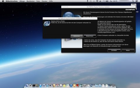 Bild: Gelegentlich kommt es vor, dass der OLYMPUS DIGITAL CAMERA UPDATER die Digitalkamera nicht erkennt.