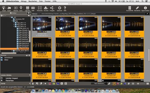 Bild: Die Einlfotos im RAW Format habe ich mit dem kostenfreien OLYMPUS Viewer 3 in 16 Bit TIFF Dateien exportiert. Das dauert ein wenig. Klicken Sie auf das Bild um es zu vergrößern.