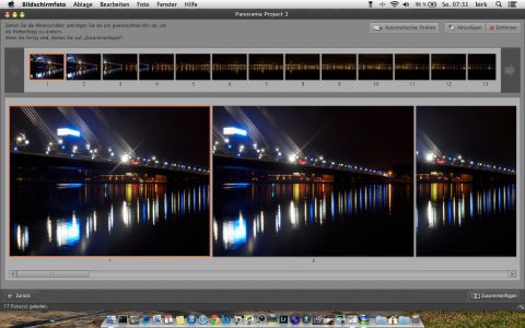 Bild: Die Einzelbilder können in Panorama Project 2 bei Bedarf noch einmal anders sortiert werden. In diesem Fall passt aber alles perfekt. Klicken Sie auf das Bild um es zu vergrößern.