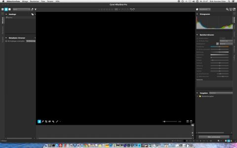Bild: Der Startbildschirm von Corel AfterShot Pro 2 kommt unter Mac OS X recht nüchtern, aber aufgeräumt daher.