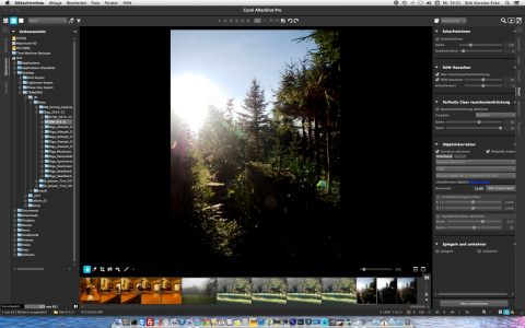 Bild: Corel AfterShot Pro erlaubt eine gewisse Anpassung der Benutzeroberfläche an die Vorlieben des Fotografen. Hier sind die Miniaturansichten unter dem Hauptfoto angeordnet.