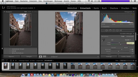 Bild: Adobe Lightroom 5 läuft auf dem MacBook Air 11'' problemlos - aber leider nicht im Vollbildmodus.