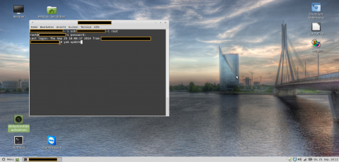 Bild: So sieht die Bash Shell unter CentOS Linux aus. Das Update der Bash Shell wird mit "yum update" gestartet. 