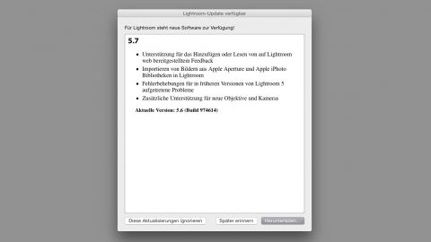 Bild: Ab Version 5.7 bietet Adobe Photoshop Lightroom die Möglichkeit, Bibliotheken von Apple Aperture und Apple iPhoto zu importieren.