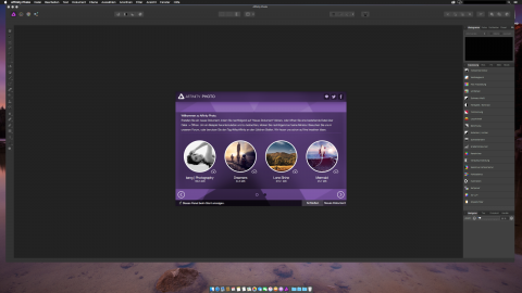 Bild: Der Startbildschirm von Serif Affinity Photo 1 unter OS X 10.11 El Capitan.