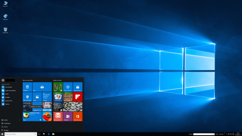 Bild: Der Dektop von Windows 10 mit dem Startmenü.