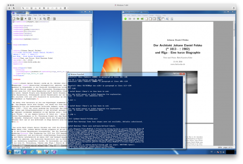 Bild: Die kompilierte LaTeX Datei unter Windows 7. Links der Quelltext im Emacs Editor, rechts das kompilierte PDF.