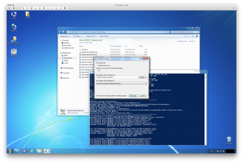 Bild: MiKTeX unter Windows 7. Fehlende Macros werden über das Internet nachgeladen, egal, ob man Texmaker oder die PowerShell bzw. die Eingabeaufforderung benutzt.