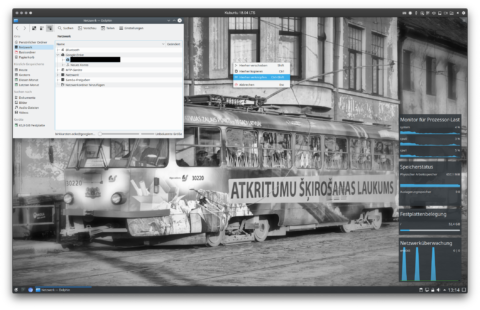 Bild: Ich möchte noch eine Verknüpfung von Google Drive auf meinen KDE Desktop haben. Dazu ziehe ich den Eintrag meines Accounts mit der linken Maustaste auf den Desktop und wähle "Hierher verknüpfen".
