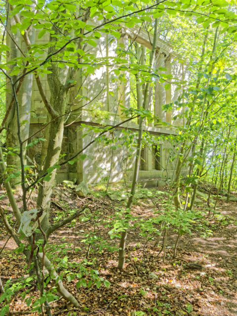 Bild: Die Ruinen des Schlosses Dwasieden am Klocker Ufer in der Nähe des Hafens von Sassnitz. Blick auf den nordöstlichen Pavillon des Schlosses. Klicken Sie auf das Bild um es zu vergrößern.