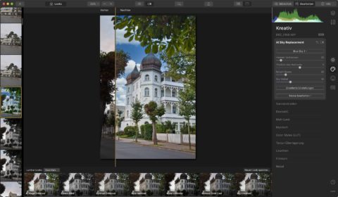 Bild: Skylum Luminar 4. In diesem RAW Konverter lässt sich der komplette Himmel austauschen. Luminar geht damit einen einzigartigen Weg. Kann man mögen oder nicht. Klicken Sie auf das Bild um es zu vergrößern.