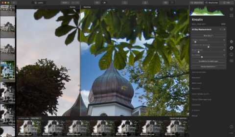 Bild: Skylum Luminar 4. In diesem RAW Konverter lässt sich der komplette Himmel austauschen. Luminar geht damit einen einzigartigen Weg. Kann man mögen oder nicht. Klicken Sie auf das Bild um es zu vergrößern.