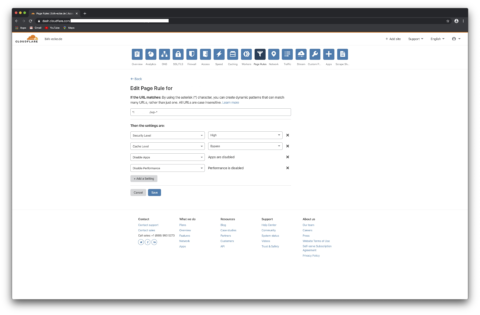 Bild: Setzen der Einträge für die Page Rules des Admin Bereiches (Backend) von WordPress in Cloudflare. Klicken Sie auf das Bild um es zu vergrößern.