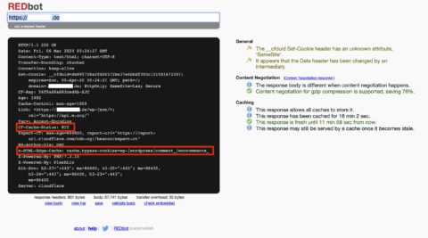 Bild: Prüfen Sie mit REDbot, ob der Cache unter Cloudflare aktiv ist. Klicken Sie auf das Bild um es zu vergrößern.